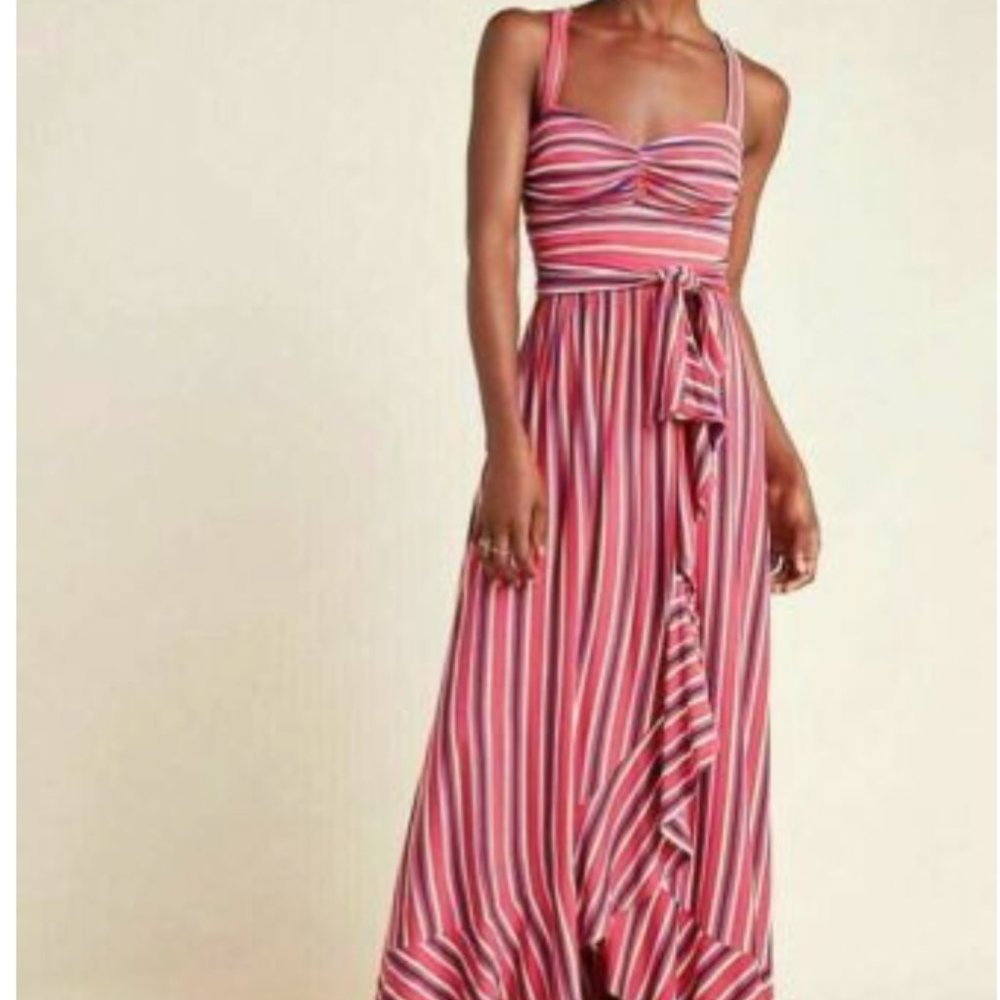 Maeve Anthropologie Multi Color Ruffled Maxi Dress